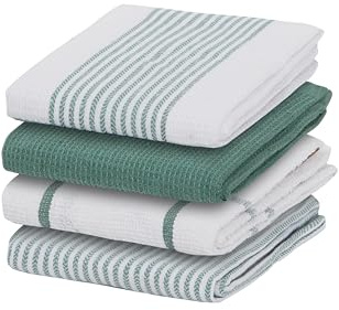 Olivia Rocco 4 Pack Tea Towel Kitchen Tea Towels Cotton Absorbent Long Lasting Catering Bar Dish Towel Cloth, Green