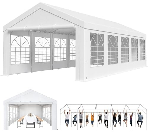 Homall Partyzelt 4x10,Metall Gestell Gartenzelt,Pavillon Wasserdicht 560g/m² PE-Plane,Zelt Stabil-26 Bodenhaken 4 Windfesten Seilen,UV-Schutz 50+Große Luxus Hochzeitszelt Gartenpavillon 40m²,Weiß