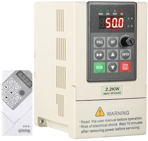 2.2KW Variador de Frecuencia Trifasico 380V VFD Trifásico Entrada Salida 380V Variador de frecuencia en máquinas herramienta CNC Trifásicas Trituradoras etc (con cable de extensión)