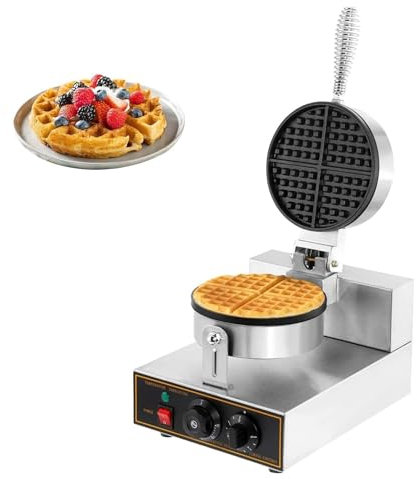 Gaufrier Commercial 1200W Gaufrier Belge Électrique Four à Gaufres en Acier Inoxydable Antiadhésif for Boulangerie, Restaurant, Snack-Bar ou Ménage, Contrôle de la Température et du Temps