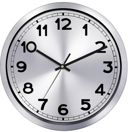 Plumeet Wanduhr, 30cm Batteriebetriebene Wanduhr mit Silbernem Aluminiumrahmen, Nicht Tickende, Geräuschlose Metallwanduhren, Dekorative Küche, Wohnzimmer, Schlafzimmer
