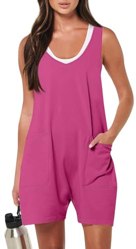 RMBLYfeiye Jumpsuit Damen Kurz Einfarbiges Spaghetti Latzhose Mit Taschen Racerback Sommer Overall Ärmellos Playsuit Leichte Romper Kuschelig Strampler Frauen Onesie Locker Trägerhose