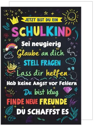 Edition Seidel Premium Glückwunschkarte zur Einschulung mit Umschlag. Einschulungskarte Grußkarte Karte zum Schulanfang Schulstart Spruch Schulkind Mädchen Junge 1. Klasse (ES148 SW024)