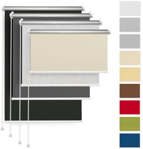 Rettika Verdunkelungsrollo ohne Bohren, für Fenster, Breite 90 cm, Höhe 120 cm, Beige Farbe, Klemmfix Montage, Jalousien Fenster, Fenster rollos für innen, Klemmrollo