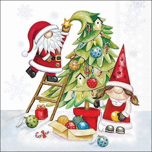 20 Servietten Weihnachten Wichtel dekorieren Weihnachtsbaum als Tischdeko. Papierservietten mit Motiv. Auch für Decoupage und Serviettentechnik 33x33cm