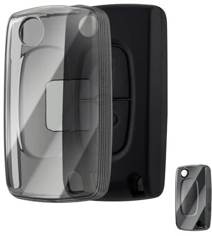 OFFCURVE Schlüsselhülle Transparent für Citroen C3 C4 Peugeot 207 307 308 | TPU Autoschlüssel hülle für Citroen 2-Tasten schlüssel. Kompatibel mit Citroen C3 C4 Berlingo Peugeot 207 307 308 407 3008