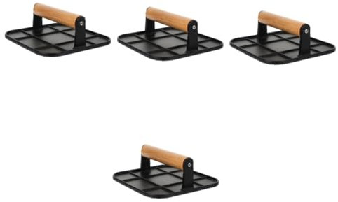 Garneck 4piezas Prensa De Hamburguesas De Aluminio con Mango De Madera Herramienta De Cocina para Aplastar Hamburguesas para Preparar y Tortillas Fácil De Limpiar y Usar