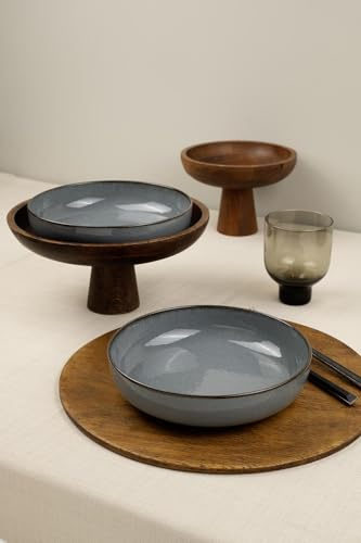 Kütahya Porselen Lot de 2 bols modernes en porcelaine, bols élégants, passent au lave-vaisselle, assiettes à petit-déjeuner, salade, dessert, etc. pour petites assiettes (bleu, 20 cm)