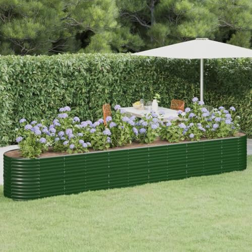 puraday Hochbeete Für Garten 440x80x68 cm Blumenkasten Pflanzkasten Terrasse Pflanzkübel Gemüsebeet Kräuterspirale XXL Hochbeet Metall Hochbeet Stahl Hochbeet Groß Gartenbeet Grün