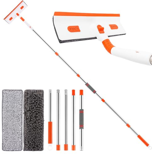ZOFUN Professioneller Fensterwischer-Reiniger, 2-in-1Duschwischer mit 38 bis 206cm‘ Verlängerungsstange, Fensterwischer mit Teleskopstiel, Fensterputzer Set für Hohe Fenster im Innen und, Außen