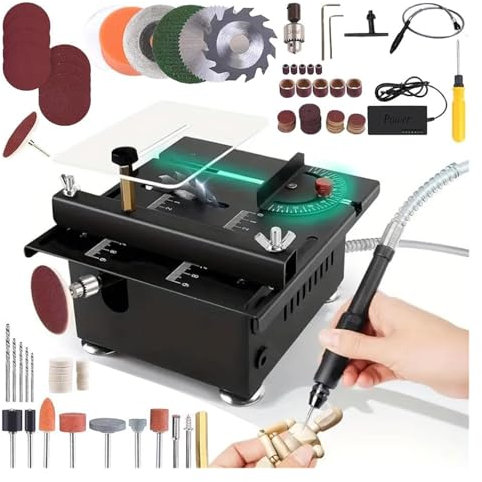 Generic 100W Mini Multi-Functional Table Saw, Mini Table Saw For Crafts, Adjustable 16MM/0.6in Cutting Depth, All-in-One Machine (Cutting Grinding Soft Shaft Sleeve)