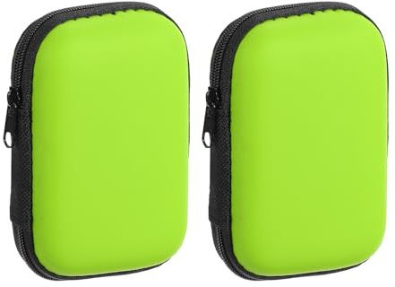 sourcing map 2pcs Earbuds Cases, Wired Earphone Case Holder, EVA Ear Buds Case Zipper Organizer Small with Mesh Pocket for USB Cable, Earphones, Green