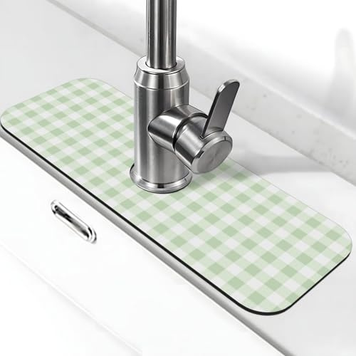 Tapis de robinet vert à damier pour évier de cuisine, tapis d'égouttement pour évier de cuisine, protection anti-éclaboussures, absorbant, séchage rapide, évier de cuisine, tapis de lavabo de salle de