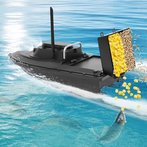 Futterboot KöDerboot Baitboat FischerköDer Boot RC Karpfenangeln Fischfinder Kabellos Nachtangeln FischköDer Bait Boat mit Fernbedienung für das Auswerfen in Flüssen Seen oder seichtem Wasser Schwarz
