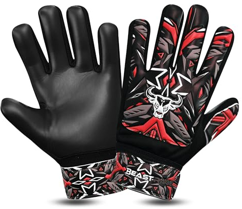 BEAST RAGE Fotboll målvaktshandskar för pojkar barn ungdomar, fotboll målvaktshandskar med starkt grepp för de tuffaste besparingarna, handledsstöd 4 mm latex palm (orange, storlek 7 (S/M))