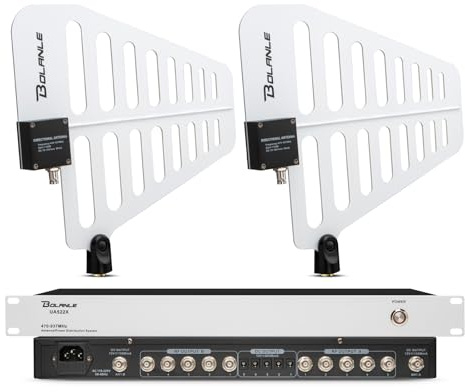 Bolanle Professional UHF Wireless Antenna Distribution System, 10-Channel Active Directional Antenna 470-937MHz, 1U Rackmount 3280FT Long Range RF Amplifier for Stage Concert Church Live Events
