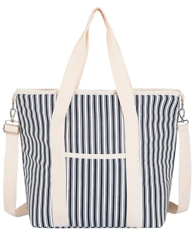 Nanxson Isolerad kylväska 9 L/15 L/29 l stor kapacitet återanvändbar lunchväska bärbar kylbox med justerbar axelrem för elever kontor picknick (29 l, B-marinblå ränder)