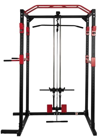 EIGFOH Jaula de Musculación,Equipo de Ejercicio de Musculación,Multifuncional para Sentadillas con Barras de Dips Acoplables y 2 Puntales de Seguridad Macizos,Torre y Jaula Multiestación