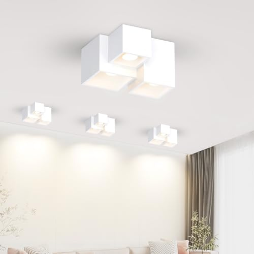 ZMH Aufbaustrahler GU10 Aufbauspot Weiß: 23×24cm Deckenleuchte Aufputz eckig klein Deckenlampe Flur Deckenspots 3 flammig Modern Strahler Aufbauleuchte für Küche Wohnzimmer - Ohne Leuchtmittel