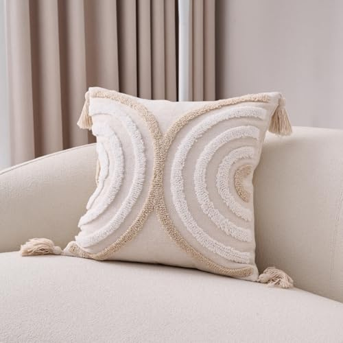 AQCQDQ Boho Kissenbezug Dekorativ Kissen, Baumwolle Leinen Kissenhülle Kissenbezug mit Quaste Dekorative, Sofa Wohnzimmer Schlafzimmer Vintage Kissenhülle, ohne Kisseneinsatz (E,45 * 45cm)