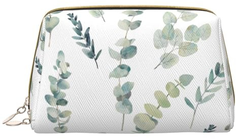 Neceser de piel con cierre de cremallera y hojas de eucalipto, White, Talla única