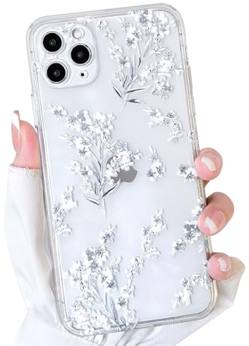 NITITOP für iPhone 11 Pro Hülle Süßes Spitze Blume Muster, Weiß | für Frauen Mädchen, mit Aesthetic Floral Muster, Blumenzweig Design, Weiche Dünne TPU, Stoßfeste Handyhülle