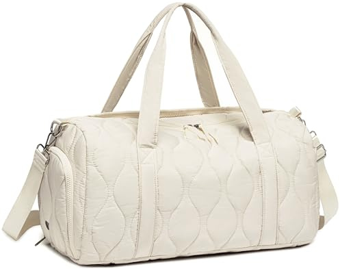 LEDAOU Reisetasche für Reisen, Puffer-Gymnastikbeutel für Damen, leichte Handgepäcktasche, Wochenendtasche, Übernachtungstasche mit Nassfach, Beige -1