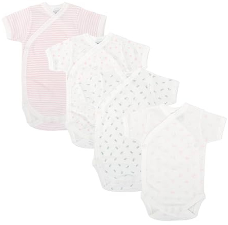 BABIDU | Pack 4 Bodys Bebé Abertura Hombro Manga Corta Algodón 100% Suave Transpirable, Body Recién Nacido Unisex Primera Puesta Niño y Niña, Ideal para Uso Diario y Piel Sensible