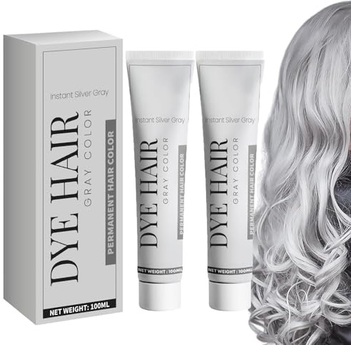 Instant Haarfarbe Grau Silber Haarfarbe Silbergrau Graue Haarfarbe Silber Hair Dye Light Gray Silver Color Cream für Alle Haartypen, 100ml (2PC)