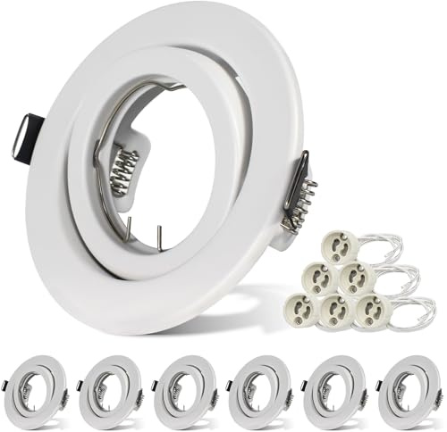 Unikcst 6X GU10 Downlights for Ceiling Round White Metal Frame Recessed Spotlights Fitting 240V GU10 Light Mounting Frame Trim Ring, Outer Diameter: 98mm, Cutout Ø76-90mm, No Bulbs