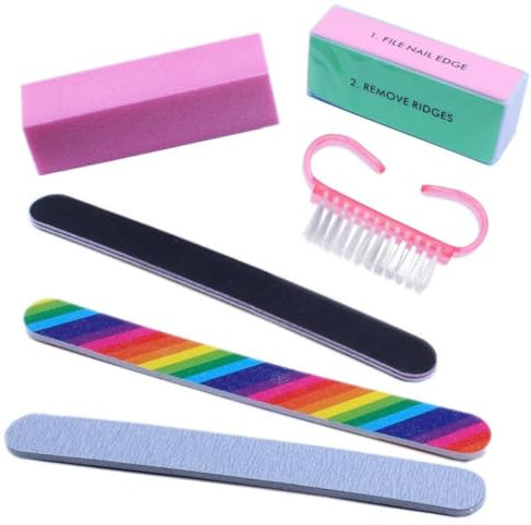 PARENCE.- Set manicure 6 pezzi – set completo di lime per unghie, blocchi lucidanti, spazzola per la pulizia – accessori per unghie professionali e domestici – per gel, acrilico, naturale