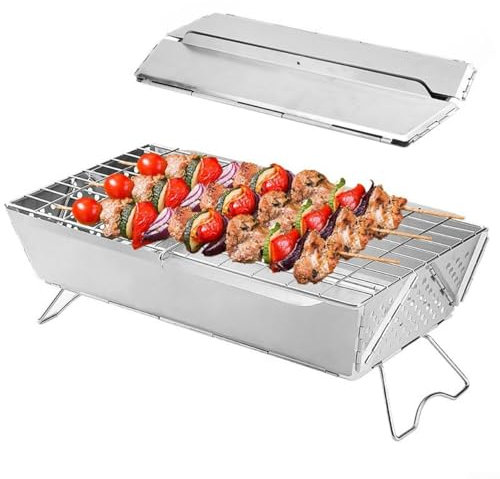 Folding Campfire Grill, Portable Stainless Steel Charcoal Grill For Outdoor, BBQ Tabletop Stove For Picnic, Garden, Terrace, Camping, Hiking