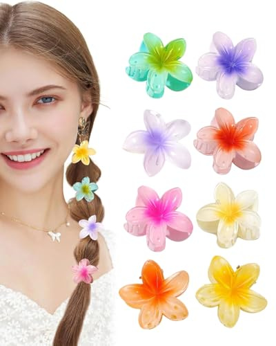 JUKOTA 8 PCS Fermagli per Capelli Forma di Fiore Donna,4cm/1.75 Fermaglio per Capelli Colorato con Plumeria Hawaiana,Accessori per Capello per Capelli-Spessi,Regali per Donne e Ragazze