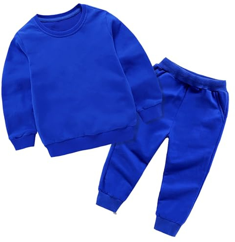 Generisch Ropa festiva 86 invierno monocolor manga larga suéter sudadera pantalones 2 piezas conjunto S pantalones de chándal niños, azul oscuro, 9-10 años