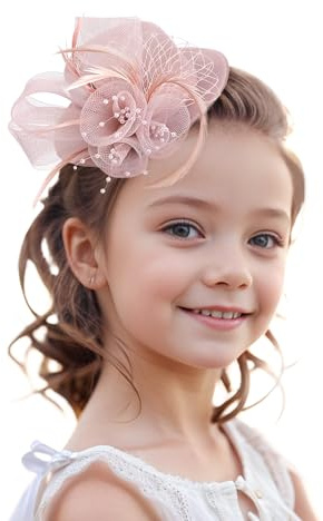 ETOFETE Fascinator Damen Kopfschmuck Karneval Haarreif Fasching Mini Faszinationshüte für Mädchen Rosa Hut mit Haarclip Schleier Feder Eleganter für Frauen und Mädchen