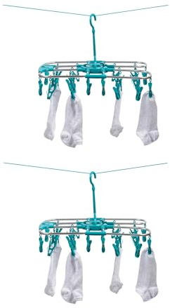 Beldray 2 in 1 Sock Airer Set of 2 – Multifunctional Clothes Drying Rack, Hang on Line, 20 Pegs, Oval Hanger for Small Garments, Underwear & Socks, Indoor/Outdoor, Attach to Rotary Airers, Grey/Blue
