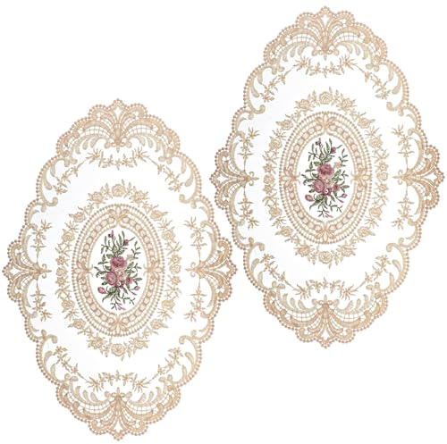 Nogeqi 2 Pcs Lace Doilies, Flower Crochet Doilies for Tables, Retro Lace Placemats, Vintage Crochet Coasters, Tea Party Decorations for Cup Mat Dining Room Wedding Cup Vase Desserts Decoration