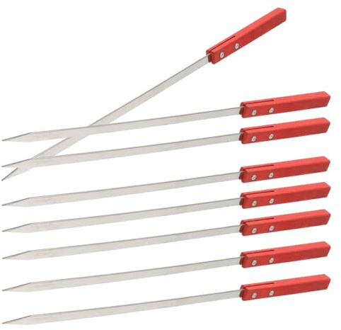 Sewroro Set 8 Spiedini in Acciaio Resistente 40 CM con Manico in Legno di Padouk Spiedini per Barbecue Riutilizzabili Antiscottatura per Grigliate all'Aperto Picnic e Campeggio