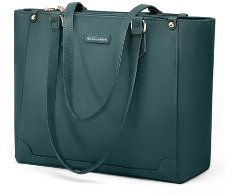 RAINSMORE Damen Handtasche Groß, Shopper & Laptoptasche 14 Zoll, Wasserabweisendes PU-Leder, Arbeitstasche mit 6 Fächern für Büro, Business und Reisen, Grün