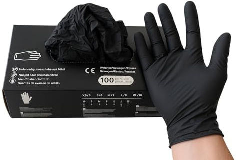 B teurobrecher Nitril 1000 Stück Einweghandschuhe, (10x100 Stück), Schwarz, Puderfrei und Latexfrei, Größen S bis XL, Einmalhandschuhe für Medizinische und Gewerbliche Anwendung (S)