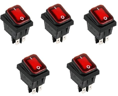 Interrupteur à bascule rectangulaire lumineux rouge 20 A 250 Vac Dpst avec indice d'étanchéité IP67 pour contrôle marche/arrêt, panneau coupé 30 x 22 mm