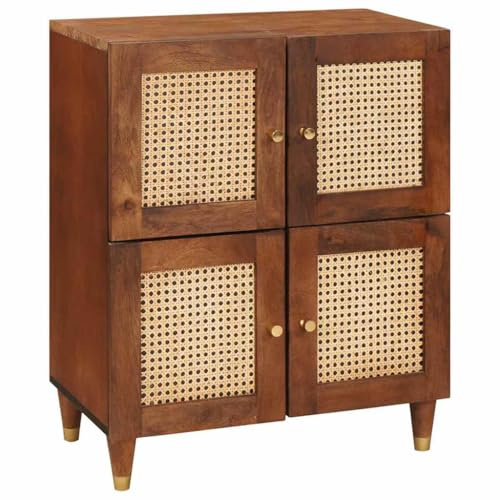 Qnhdfrt Brown Cane and Solid Mango Wood Sideboard 60x33.5x75 cm Compact Storage Cabinet with Fade-Resistant Finish Wall Attachment for Living Room Dining Kitchen Hallway