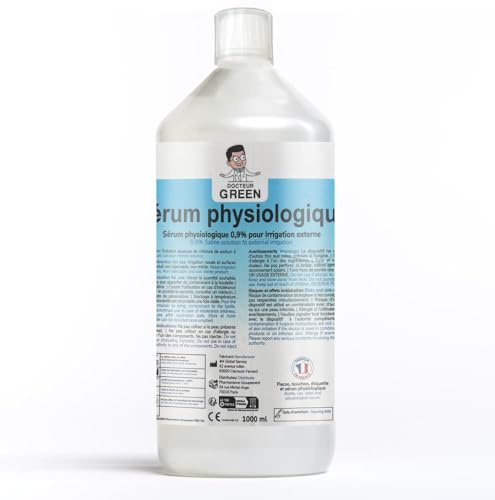 NaCl 0.9% - 1L - DR. GREEN - Isotonische physiologische Kochsalzlösung Nasenfrei Baby Nase Wundreinigung Saline Solution Lösung für die Nasen Augen (1 L)