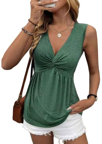 GRMLRPT Bluse Senza Maniche Canotta Donna Estivo con Scollo a V Camicette Casual Capo Basic Canotta Maglietta Tops(Verde,L)