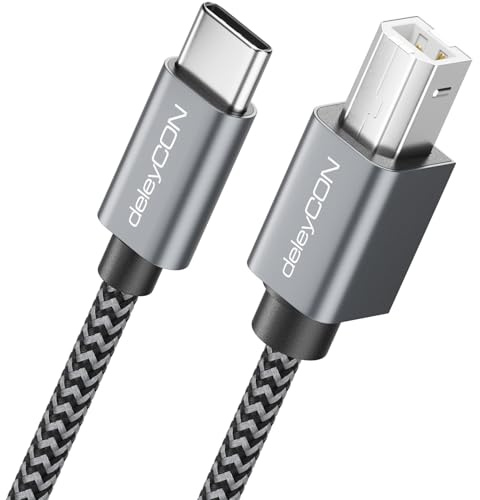 deleyCON 5m USB-C Druckerkabel Scannerkabel USB-C auf USB-B 2.0 | Stecker für Laser Drucker, Scanner, Printer, MIDI, Kopierer und Multifunktionsdrucker