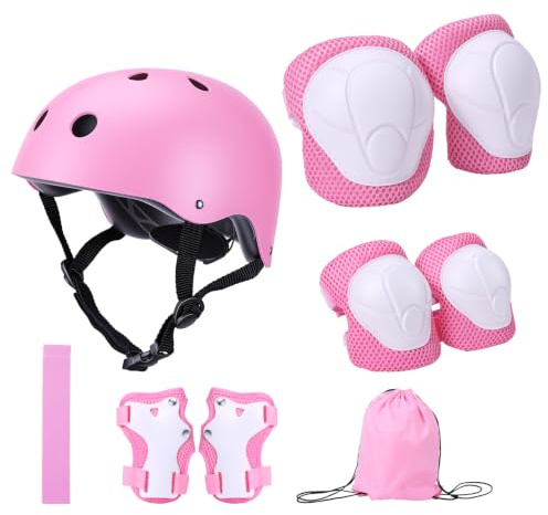 Vexnaro Equipo de Proteccion Infantil con Casco Ajustable,Rodilleras Coderas y Muñequeras 9 Piezas con Mochila y Banda,Set para Patinaje Ciclismo Monopatin,Protecciones para Niños