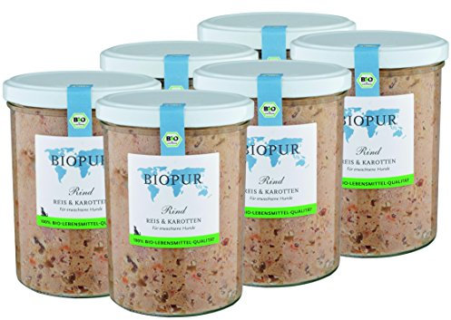 Bio Hundefutter Rind, Reis & Karotten für Hunde 6x370g