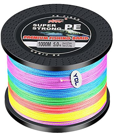 LSHEL Geflochtene Angelschnur 4 Stränge 1000m PE Super Starke Geflochtene Schnüre für Süßwasser Salzwasser, Mehrfarben, 1.5#0.20mm/9.9kg/22lb