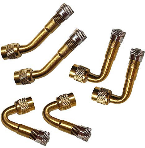 QitinDasen 6Pcs Professionale Pneumatico Valvola Estensione Adattatore Kit, Ottone Pneumatico Stelo Prolunga Schrader Valvola Adattatore, con Tappo Antipolvere (45°, 90°, 135°)