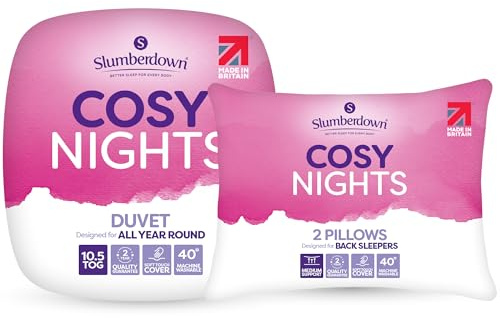 Slumberdown Cosy Nights King Size Duvet 10.5 Tog & 2 Pillows - Breathable & Soft All Year-Round King Quilt for Summer, Autumn & Winter | UK-Made, Non-Allergenic & Washable (225 x 220cm)